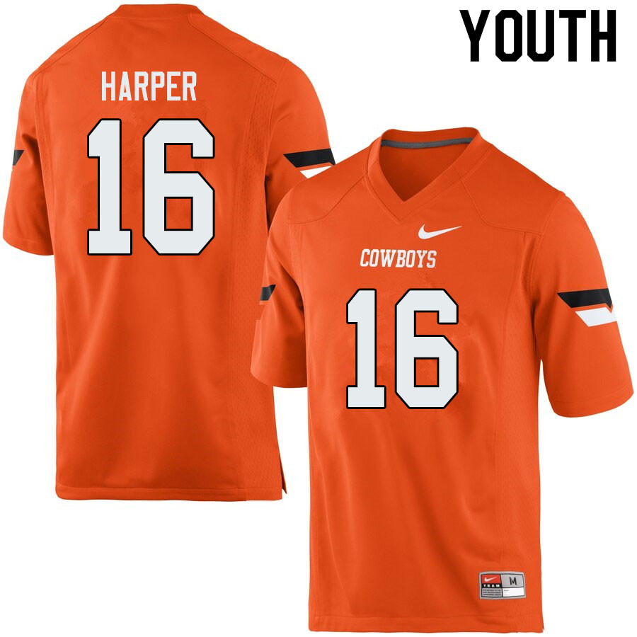 Youth #16 Devin Harper Oklahoma State Cowboys College Football Jerseys Sale-Orange - Click Image to Close